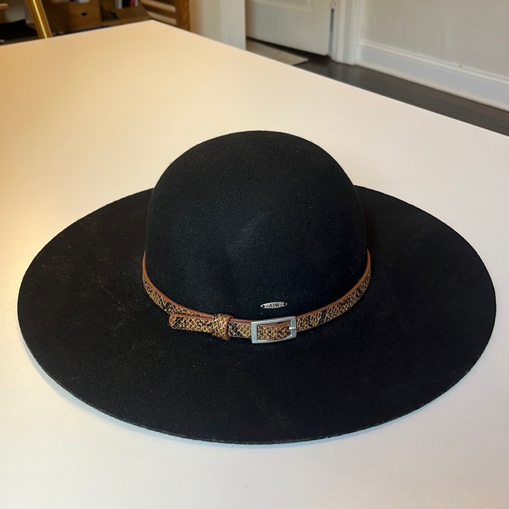 Angela & William Wide Brim 100% Wool Snakeskin Band Floppy Hat Black